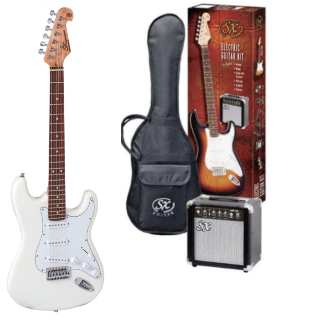 Lightning Style Electric Guitar for Beginner Complete Kit with Power Cord/Strap/Bag/Plectrums Black & White White Affordable & Great Electric Guitars for Starter