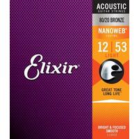 12-53 Elixir Nanoweb 80/20 Bronze Acoustic String Set Light