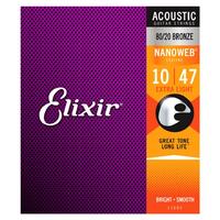 10-47 Elixir Nanoweb 80/20 Bronze Acoustic String Set Extra Light