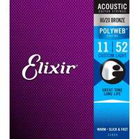 11-52 Elixir Polyweb 80/20 Bronze Acoustic String Set Custom Light 