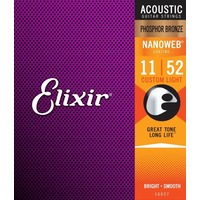 11-52 Elixir Nanoweb Phosphor Bronze Acoustic String Set Custom Light 