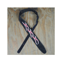 COLONIAL LEATHER Red & White XXX Embroidered Black Suede Guitar Strap