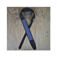COLONIAL LEATHER Blue Pattern Embroidered Black Suede Guitar Strap