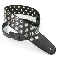 DSL Eyelets Black Leather Guitar Strap