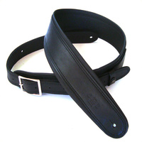 DSL 2.5 Inch Rolled Edge Buckle Black/Black Leather Guitar Strap