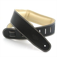 DSL 2.5 Inch Padded Garment Black/Beige Leather Guitar Strap