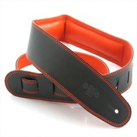 DSL 2.5 Inch Padded Garment Black/Orange Leather Guitar Strap