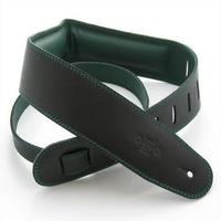 DSL 2.5 Inch Padded Garment Black/Green Leather Guitar Strap