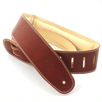 DSL 2.5 Inch Padded Garment Maroon/Beige Leather Guitar Strap