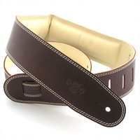 DSL 2.5 Inch Padded Garment Saddle Brown/Beige Leather Guitar Strap