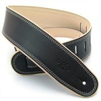 DSL 2.5 Inch Rolled Edge Black/Beige Leather Guitar Strap