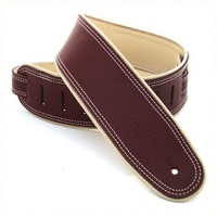 DSL 2.5 Inch Rolled Edge Maroon/Beige Leather Guitar Strap