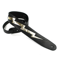 DSL Black Leather W/ Gold Lightning Bolt Guitar Strap