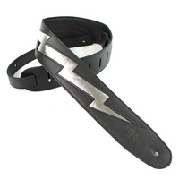 DSL Black Leather W/ Silver Lightning Bolt Guitar Strap