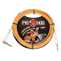 PIG HOG Woven 10ft Orange Creme Guitar Cable Right Angle Jack