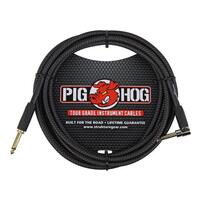 PIG HOG Woven 10ft Black Guitar Cable Right Angle Jack
