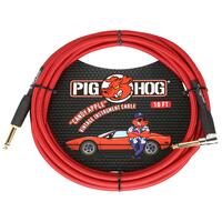 PIG HOG Woven 10ft Candy Apple Red Guitar Cable Right Angle Jack