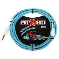 PIG HOG Woven 10ft Daphne Blue Guitar Cable Right Angle Jack