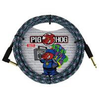PIG HOG Woven 10ft Graffiti Blue Guitar Cable Right Angle Jack