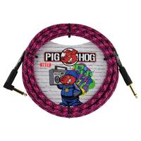 PIG HOG Woven 10ft Graffiti Pink Guitar Cable Right Angle Jack
