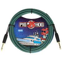 PIG HOG Woven 10ft Tahitian Blue Guitar Cable Straight Jack