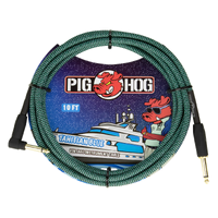 PIG HOG Woven 10ft Tahitian Blue Guitar Cable Right Angle Jack