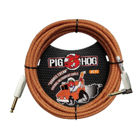 PIG HOG Woven 20ft Orange Creme Guitar Cable Right Angle Jack