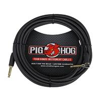 PIG HOG Woven 20ft Black Guitar Cable Right Angle Jack