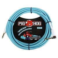 PIG HOG Woven 20ft Daphne Blue Guitar Cable Right Angle Jack