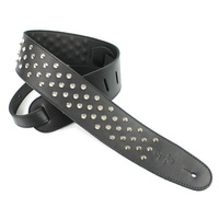 DSL Round Pyramid Black Leather Guitar Strap