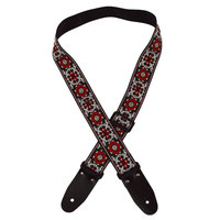 COLONIAL LEATHER Red Flower Jacquard 50mm Webbing Guitar Strap