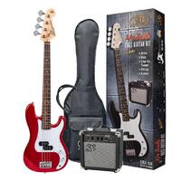 SX PB 3/4 Size Bass Guitar Pack Candy Apple Red