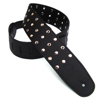 DSL Stud and Eyelets Black Leather Guitar Strap