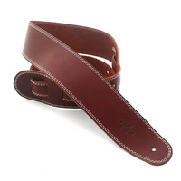 DSL 2.5 Inch Single Ply Maroon/Beige Stitch Leather Guitar Strap