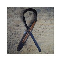 COLONIAL LEATHER Black Soft Leather with Brown Plait Guitar Strap