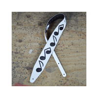 COLONIAL LEATHER 3.5" White Leather with Black Notes Guitar Strap