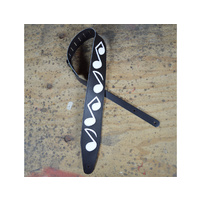 COLONIAL LEATHER 3.5" Black Leather with White Notes Guitar Strap