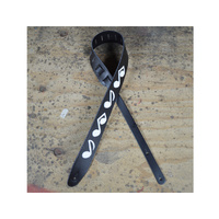 COLONIAL LEATHER 2.5" Black Leather with White Notes Guitar Strap