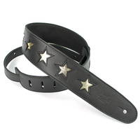 DSL Black Leather W/ Gold Star Guitar Strap