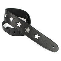 DSL Black Leather W/ Silver Star Guitar Strap