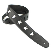 DSL Black Leather W/ White Star Guitar Strap