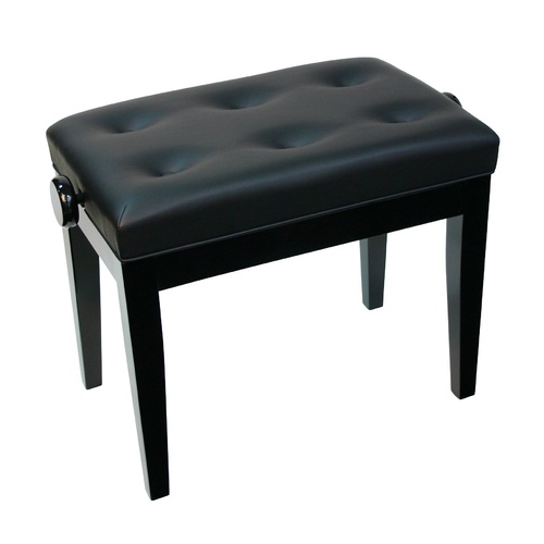 Piano Bench - Adjustable with Buttoned Seat - Black