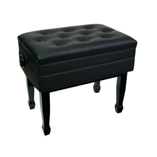 Piano Bench - Adjustable Deluxe Padded Style with Compartment - Black