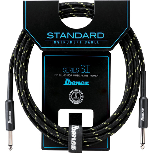 IBANEZ SI10 10ft Guitar Cable - Black/Green Woven