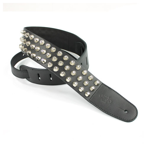 DSL Round Studs Black Leather Guitar Strap