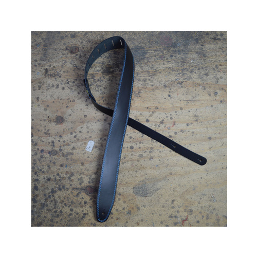 COLONIAL LEATHER Blue Stitched Black 2.5" Leather Guitar Strap
