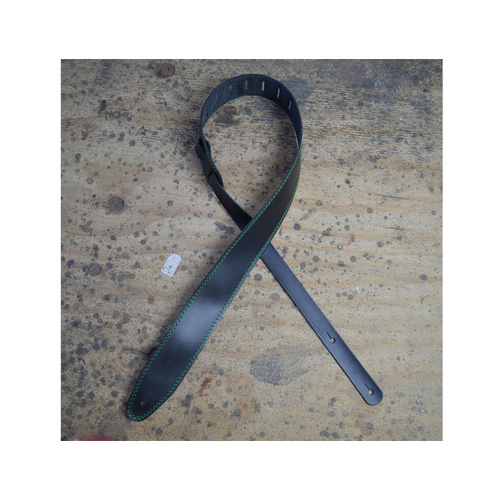 COLONIAL LEATHER Green Stitched Black 2.5" Leather Guitar Strap