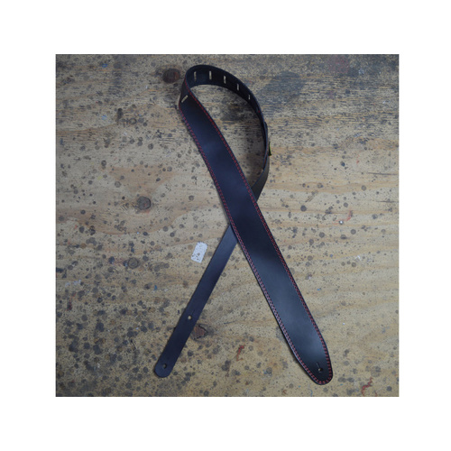 COLONIAL LEATHER Red Stitched Black 2.5" Leather Guitar Strap