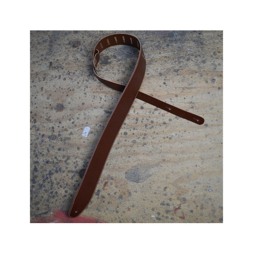 COLONIAL LEATHER Brown 2.5" Leather Guitar Strap With Cream Stitching