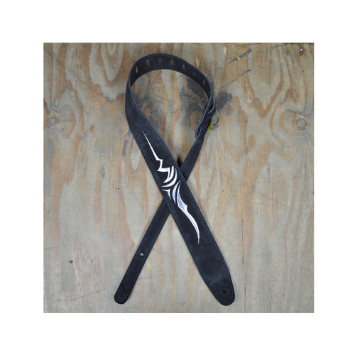 COLONIAL LEATHER Silver Celtic Embroidered Black Suede Guitar Strap